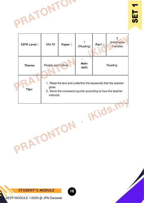 Pratonton muka 19 lembaran Modul Bahasa Inggeris 1 — Bahasa Inggeris Tahun 3