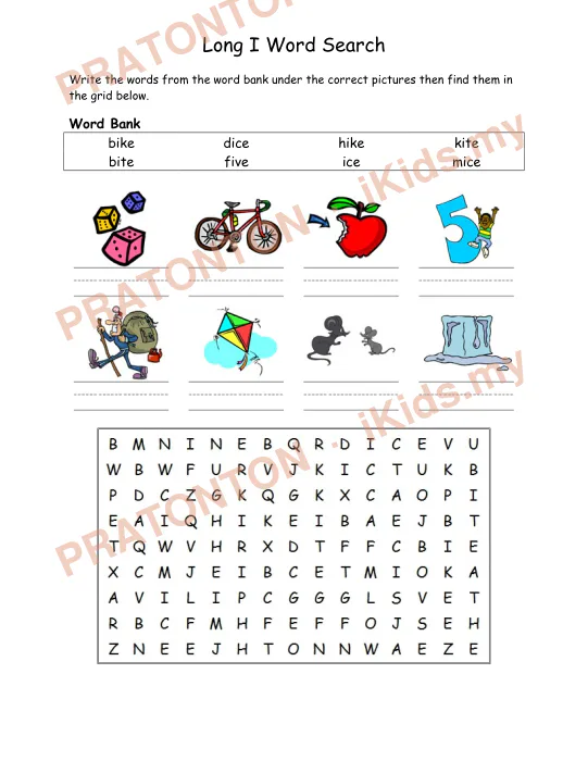 Pratonton muka 19 lembaran AI Word Search — Bahasa Inggeris Tahun 1