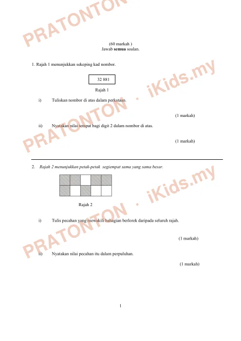 Pratonton muka 1 lembaran Ujian Akhir Tahun — Matematik Tahun 4