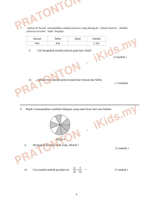 Pratonton muka 4 lembaran Ujian Akhir Tahun — Matematik Tahun 4