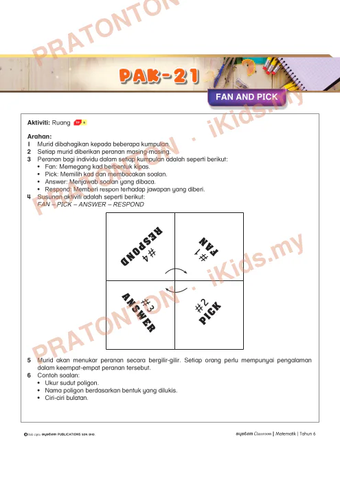 Pratonton muka 1 lembaran Aktiviti PAK-21 Matematik — Fan and Pick (Ruang) — Matematik Tahun 6
