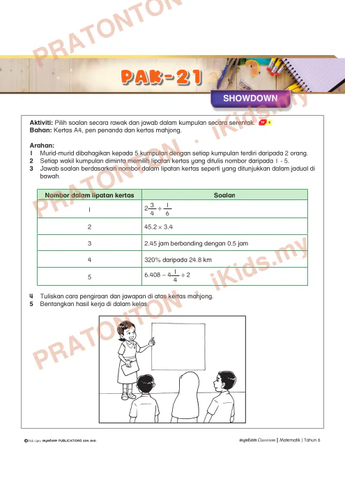 Pratonton muka 1 lembaran Aktiviti PAK-21 Matematik — Showdown (Penyelesaian Masalah) — Matematik Tahun 6