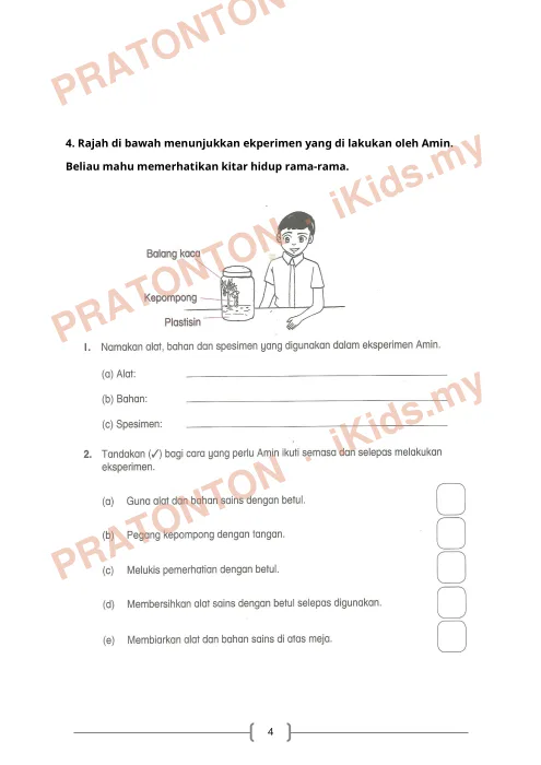 Pratonton muka 4 lembaran Aktiviti Sains — Sains Tahun 2
