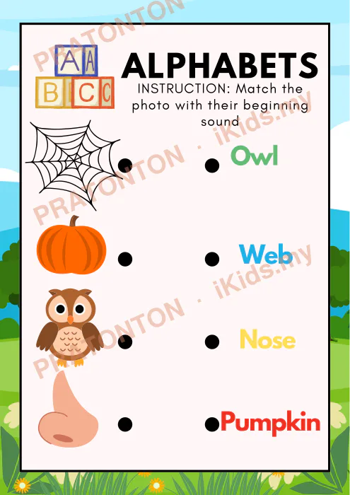 Pratonton muka 1 lembaran ALPHABETS — Bahasa Inggeris Tahun 1