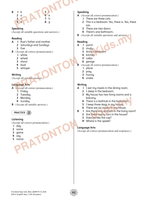 Pratonton muka 2 lembaran Answers — Bahasa Inggeris Tahun 2