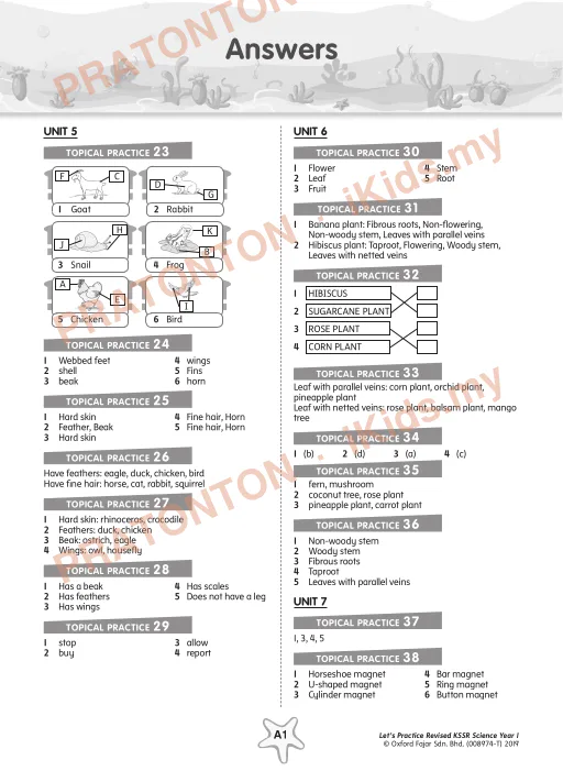Pratonton muka 1 lembaran Answers — Sains Tahun 1