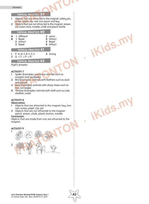 Pratonton muka 2 lembaran Answers — Sains Tahun 1