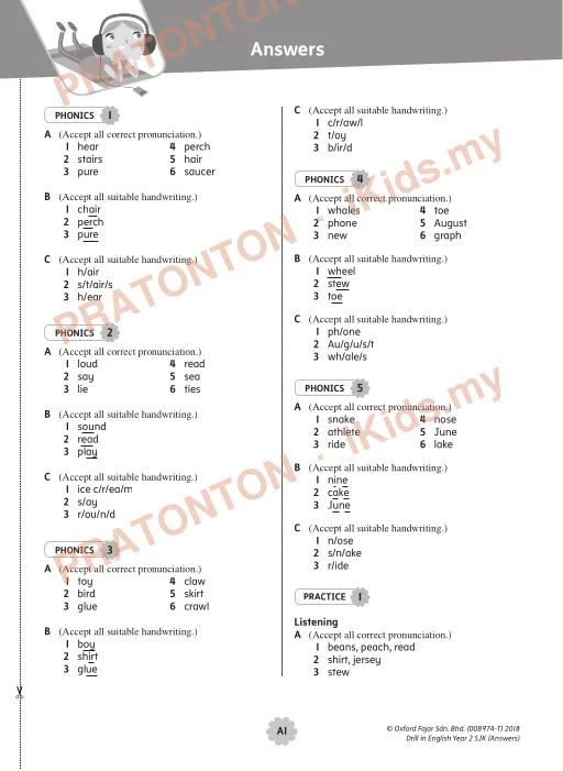 Pratonton muka 1 lembaran Answers — Bahasa Inggeris Tahun 2