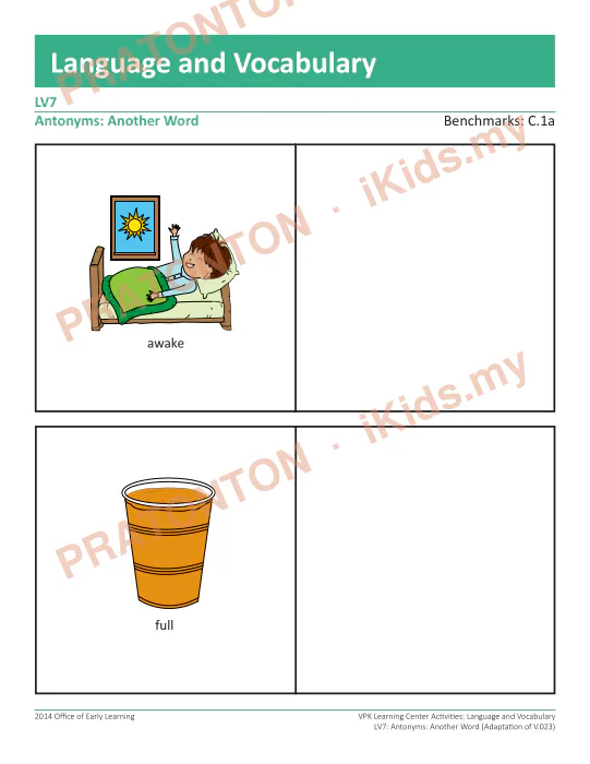 Pratonton muka 4 lembaran Antonyms: Another Word — Bahasa Inggeris Tahun 1