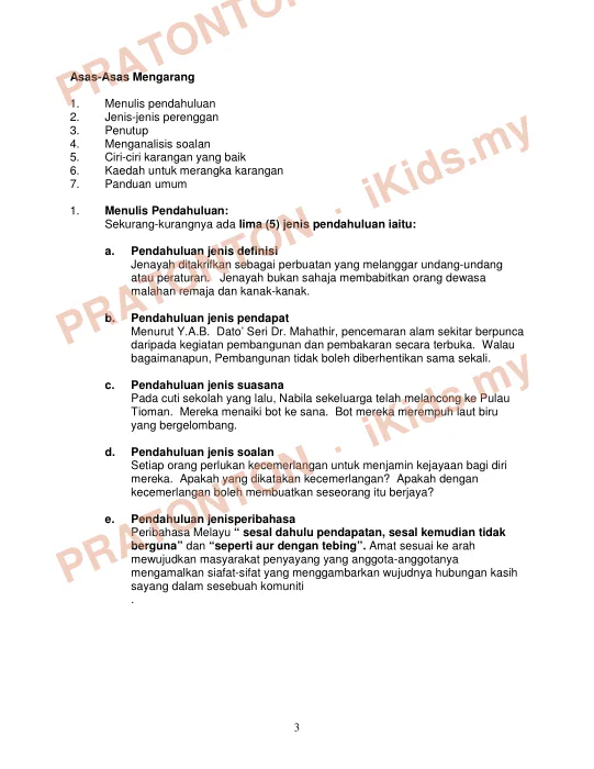 Pratonton muka 1 lembaran Asas-Asas Mengarang — Bahasa Melayu Tahun 1