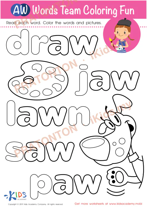 Pratonton muka 1 lembaran AW Words Team Coloring Fun — Bahasa Inggeris Tahun 2