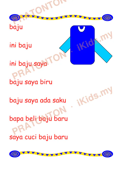 Pratonton muka 1 lembaran Ayat KV — Bahasa Melayu Tahun 1
