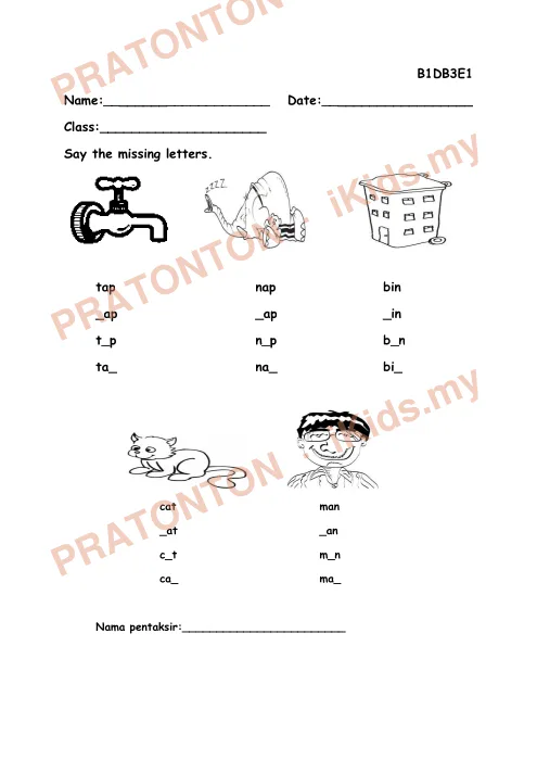 Pratonton muka 3 lembaran B1DL1E1 — Bahasa Inggeris Tahun 1