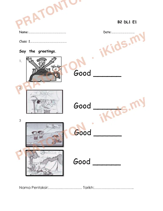 Pratonton muka 1 lembaran B2 DL1 E1 — Bahasa Inggeris Tahun 1