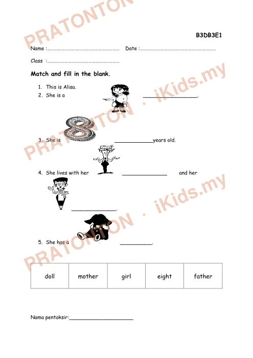 Pratonton muka 5 lembaran B3DL2E1 — Bahasa Inggeris Tahun 1