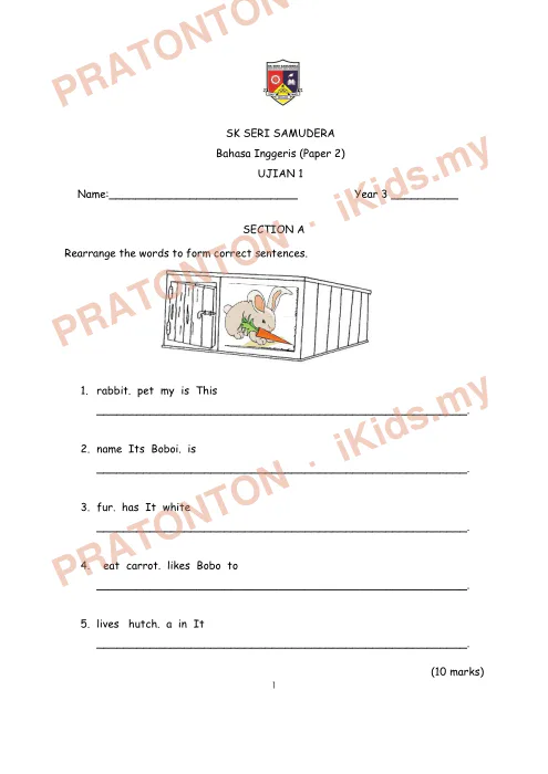 Pratonton muka 1 lembaran Latihan Bahasa Inggeris 46 — Bahasa Inggeris Tahun 3