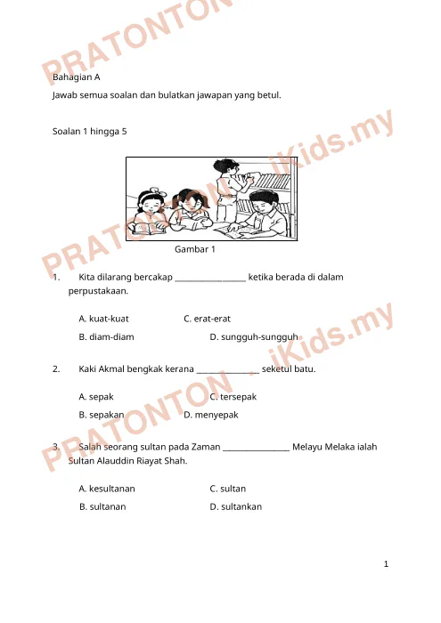 Pratonton muka 1 lembaran Lembaran Kerja Bahasa Melayu 3 — Bahasa Melayu Tahun 2