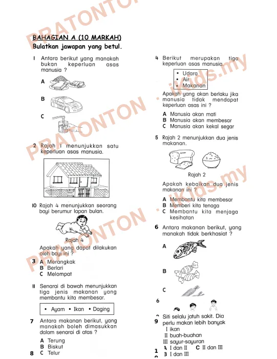 Pratonton muka 1 lembaran BAHAGIAN A (10 MARKAH) — Sains Tahun 2