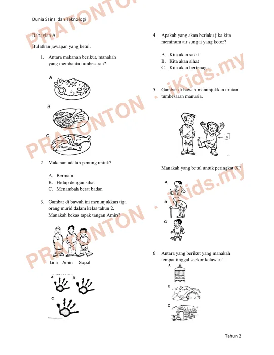 Pratonton muka 1 lembaran Bahagian A — Sains Tahun 2