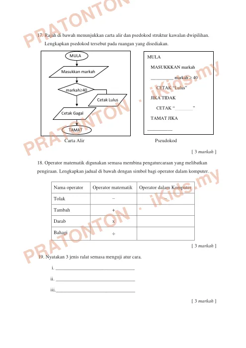 Pratonton muka 7 lembaran Bahagian A — Matematik Tahun 1