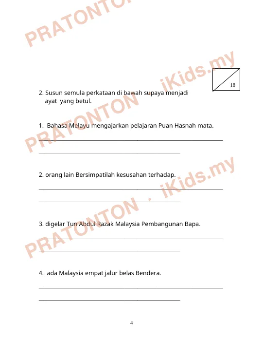 Pratonton muka 4 lembaran Bahagian A — Matematik Tahun 1