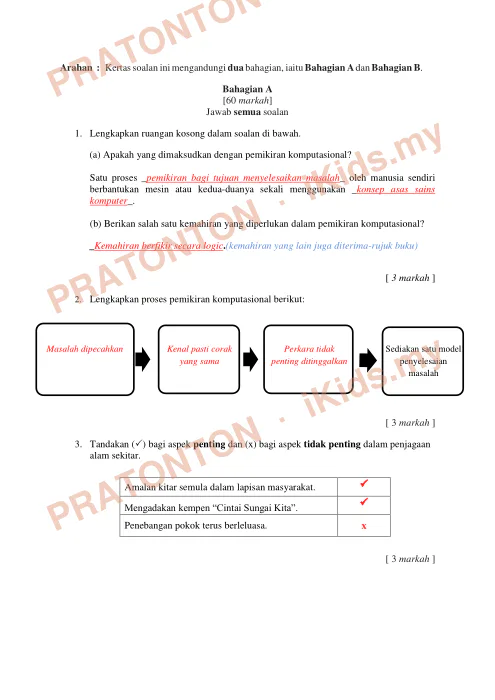 Pratonton muka 1 lembaran Bahagian A — Sains Tahun 1