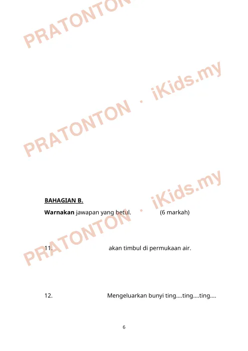 Pratonton muka 6 lembaran BAHAGIAN A — Sains Tahun 1