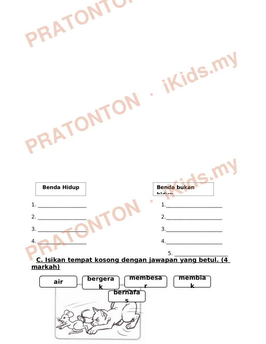 Pratonton muka 5 lembaran Bahagian A — Sains Tahun 1