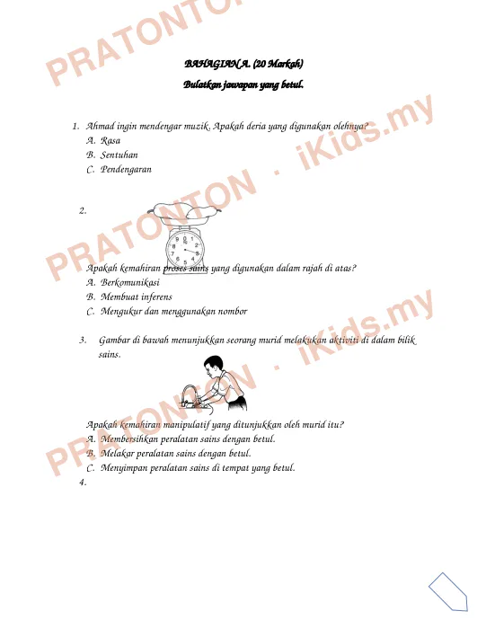 Pratonton muka 1 lembaran BAHAGIAN A. (20 Markah) — Sains Tahun 2