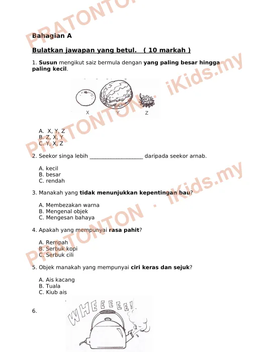 Pratonton muka 1 lembaran Bahagian A — Sains Tahun 1