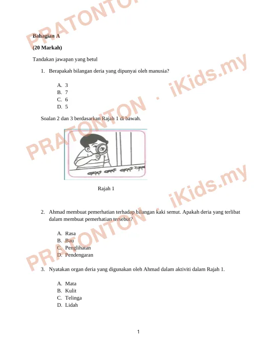 Pratonton muka 1 lembaran Bahagian A — Sains Tahun 2