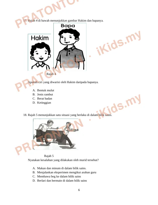Pratonton muka 6 lembaran Bahagian A — Sains Tahun 2