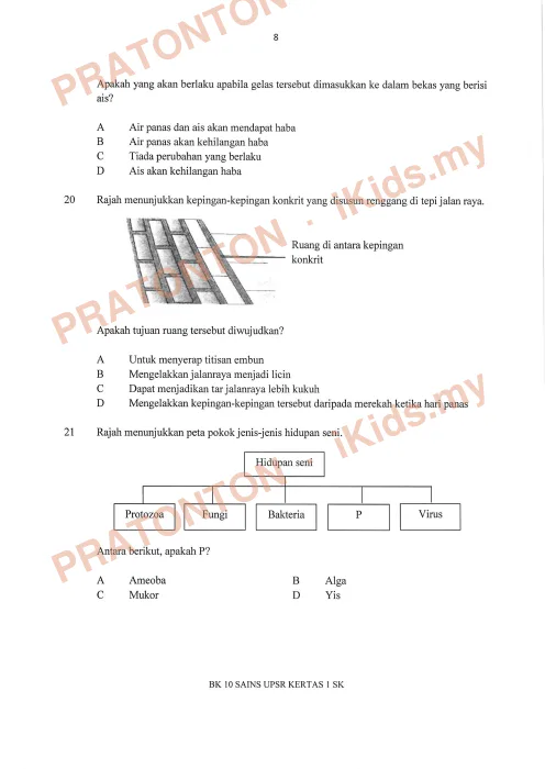 Pratonton muka 8 lembaran Bahan Kecemerlangan UPSR 2016 (BK 10) — Sains SK Kertas 1 — Sains Tahun 6