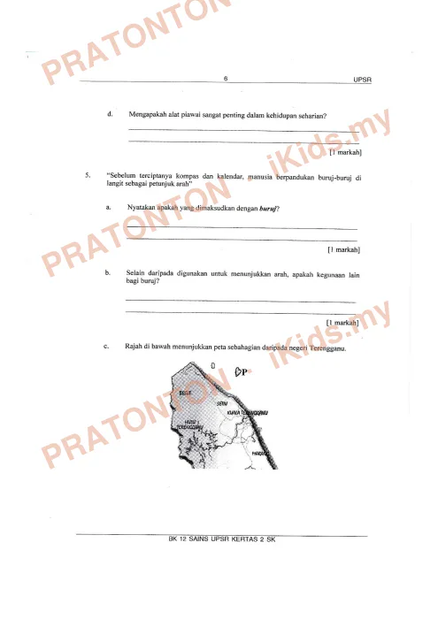 Pratonton muka 6 lembaran Bahan Kecemerlangan UPSR 2016 (BK 12) — Sains SK Kertas 2 — Sains Tahun 6