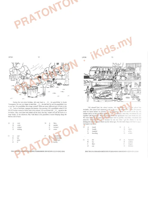 Pratonton muka 1 lembaran Bahan Kecemerlangan UPSR 2016 (BK 5) — Bahasa Inggeris SK Pemahaman — Bahasa Inggeris Tahun 6