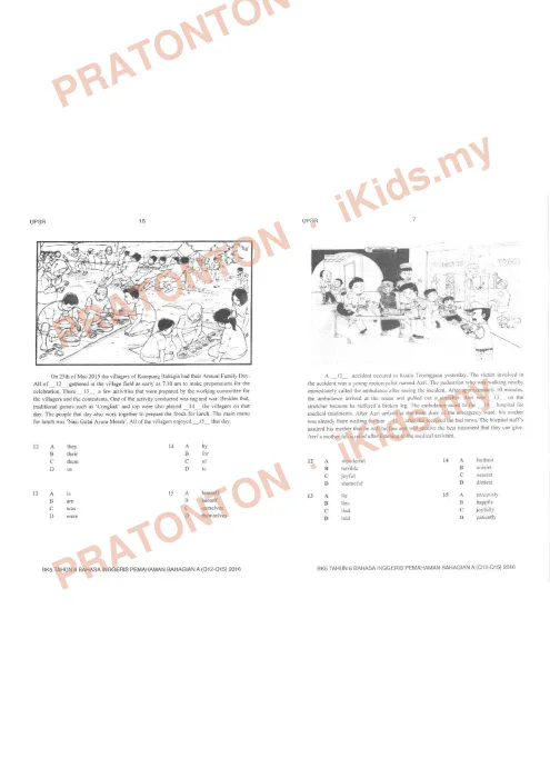 Pratonton muka 6 lembaran Bahan Kecemerlangan UPSR 2016 (BK 5) — Bahasa Inggeris SK Pemahaman — Bahasa Inggeris Tahun 6