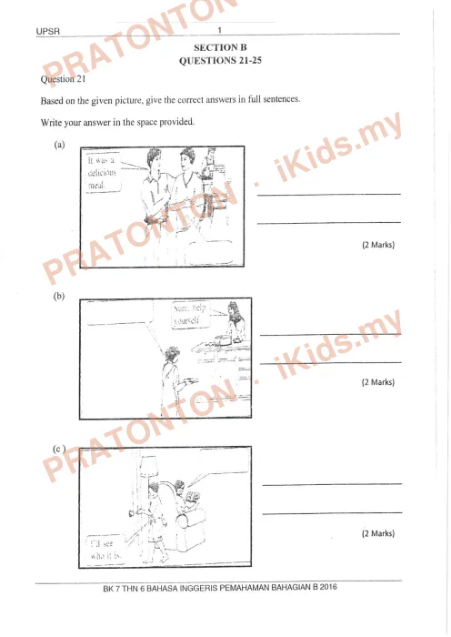 Pratonton muka 1 lembaran Bahan Kecemerlangan UPSR 2016 (BK 7) — Bahasa Inggeris SK Pemahaman — Bahasa Inggeris Tahun 6