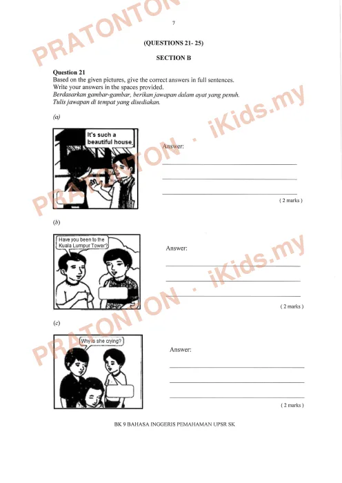 Pratonton muka 7 lembaran Bahan Kecemerlangan UPSR 2016 (BK 9) — Bahasa Inggeris SK Pemahaman — Bahasa Inggeris Tahun 6
