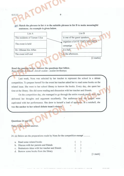 Pratonton muka 1 lembaran Bahan Kecemerlangan UPSR 2017 (BK 3) — Bahasa Inggeris SK Pemahaman Bahagian B — Bahasa Inggeris Tahun 6