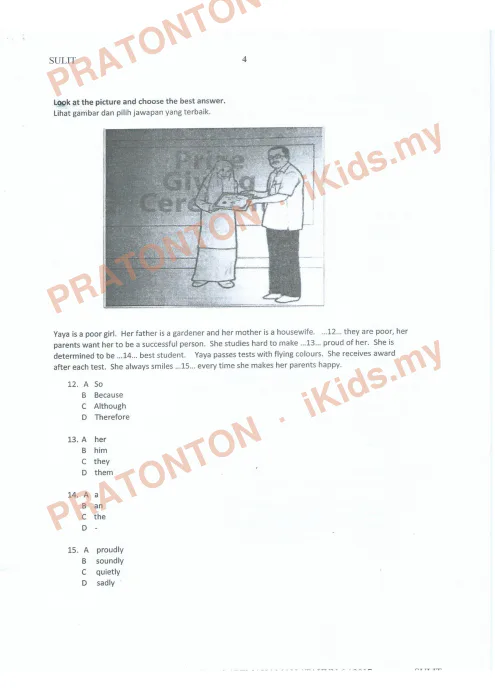 Pratonton muka 4 lembaran Bahan Kecemerlangan UPSR 2017 (BK 3) — Bahasa Inggeris SK Pemahaman Bahagian A — Bahasa Inggeris Tahun 6