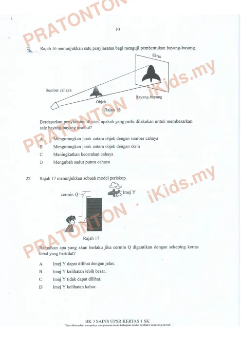 Pratonton muka 10 lembaran Bahan Kecemerlangan UPSR 2017 (BK 3) — Sains SK Kertas 1 — Sains Tahun 6