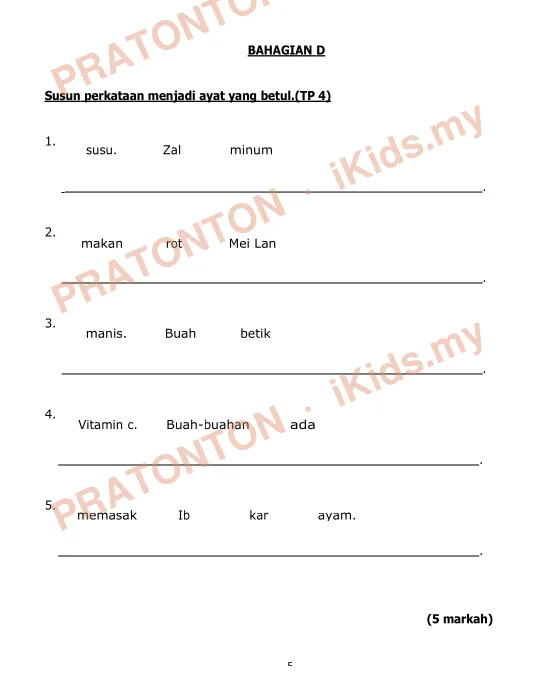 Pratonton muka 5 lembaran BAHASA MELAYU TAHUN 1 — Bahasa Melayu Tahun 1