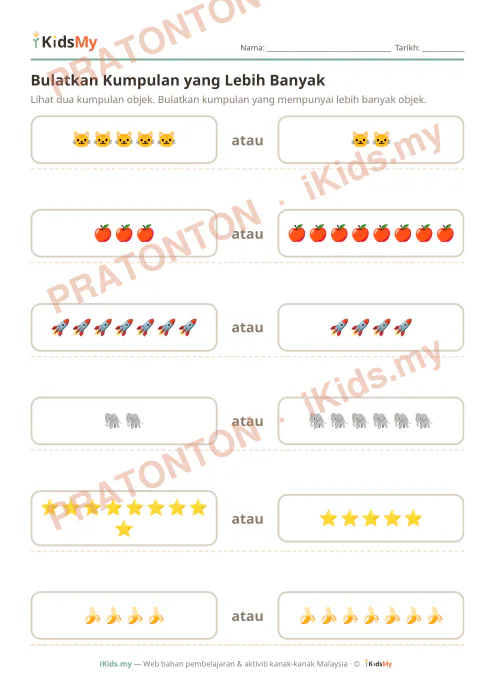 Pratonton muka 1 lembaran Bandingkan Banyak (Set 5) — Matematik Anak Istimewa