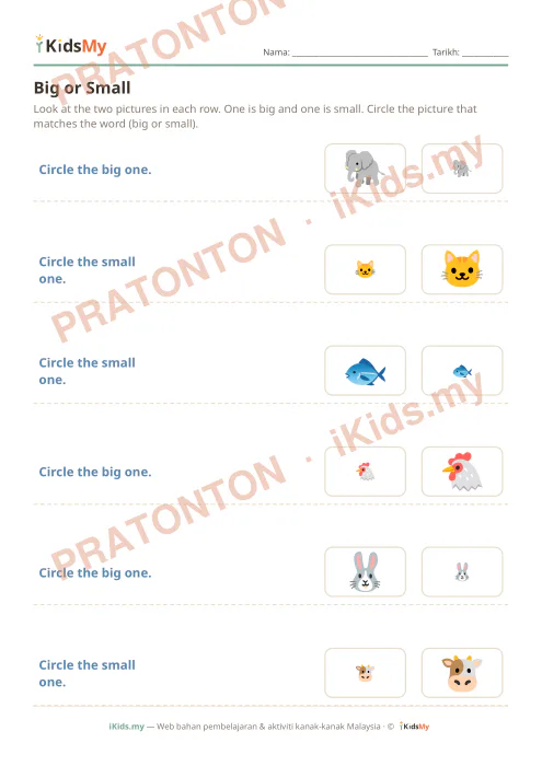 Pratonton muka 1 lembaran Big or Small — Bahasa Inggeris Tahun 1