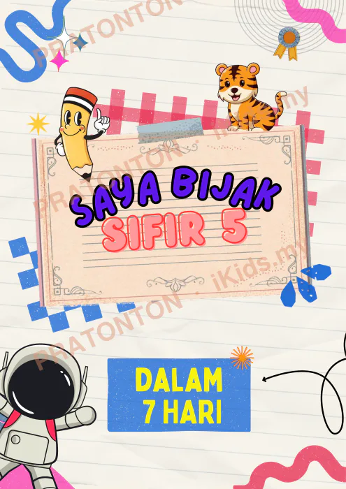 Pratonton muka 1 lembaran Bijak Sifir 5 Dalam 7 Hari — Matematik Tahun 1
