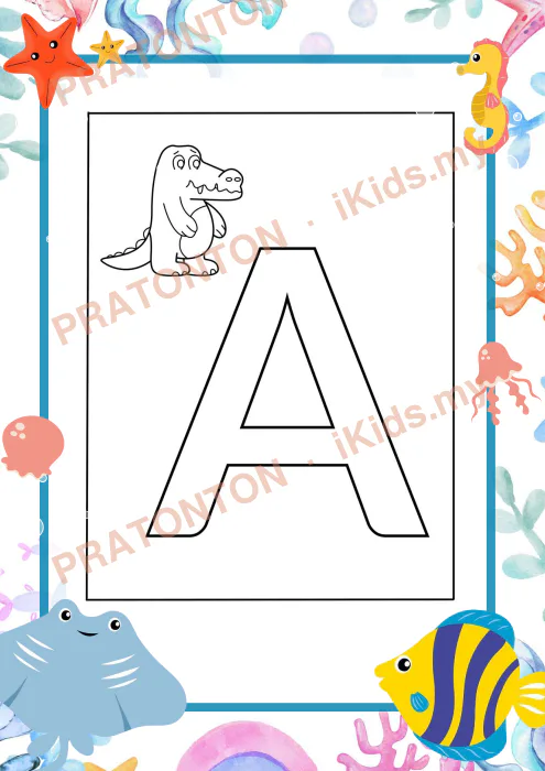 Pratonton muka 1 lembaran Buku Mewarna ABC Ikan — Mewarna Anak Istimewa