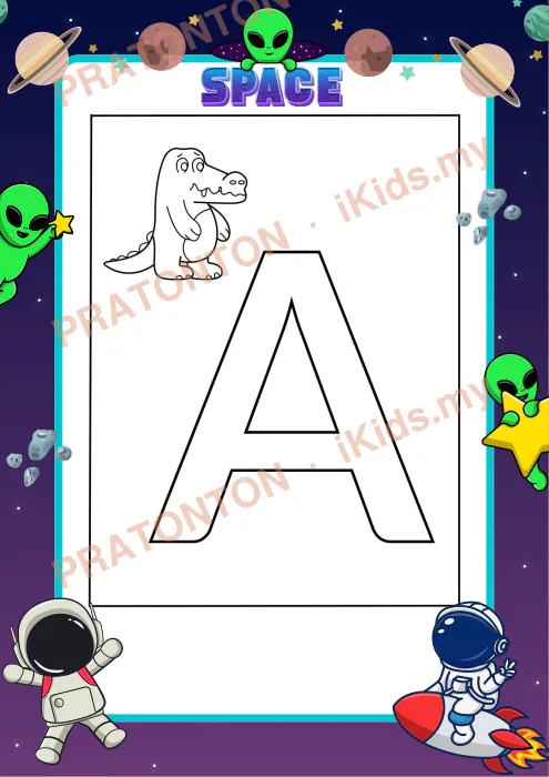 Pratonton muka 1 lembaran Buku Mewarna ABC Tema Angkasa — Mewarna Anak Istimewa
