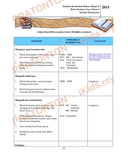 Pratonton muka 95 lembaran Buku Panduan Mengajar Bahasa Melayu KSSR Tahun 6 — Bahasa Melayu Tahun 6
