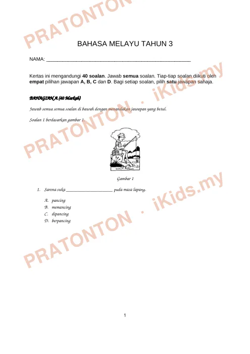 Pratonton muka 1 lembaran Buku Teks Bahasa Melayu — Bahasa Melayu Tahun 3