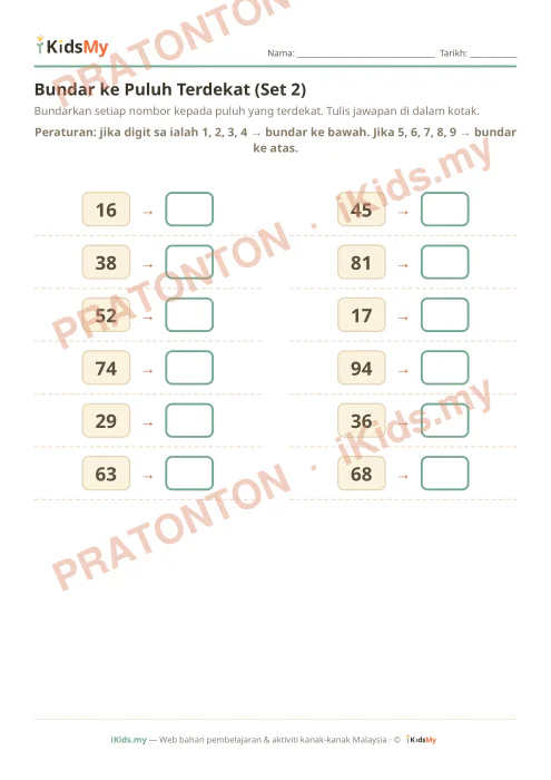 Pratonton muka 1 lembaran Bundar ke Puluh Terdekat (Set 2) — Matematik Tahun 2
